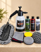 Nova car-care kit with foam sprayer, tyre polish, shampoo, plastic restorer and cleaning accessories