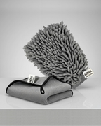 Nova Neutral grey microfiber cleaning glove and folded microfiber cloth