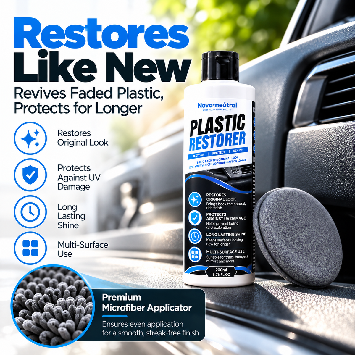 Nova Neutral Plastic Restorer – UV Protection & Long-Lasting Shine for Automotive Plastic Surfaces