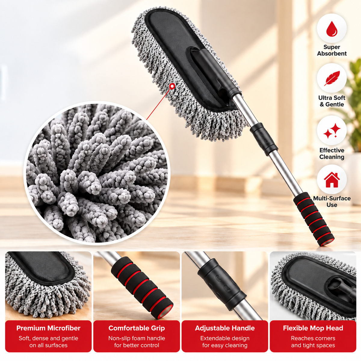Nova Neutral Premium Microfiber Duster Cleaning Brush – Extendable Handle, Super Absorbent & Multi-Surface Dust Cleaner