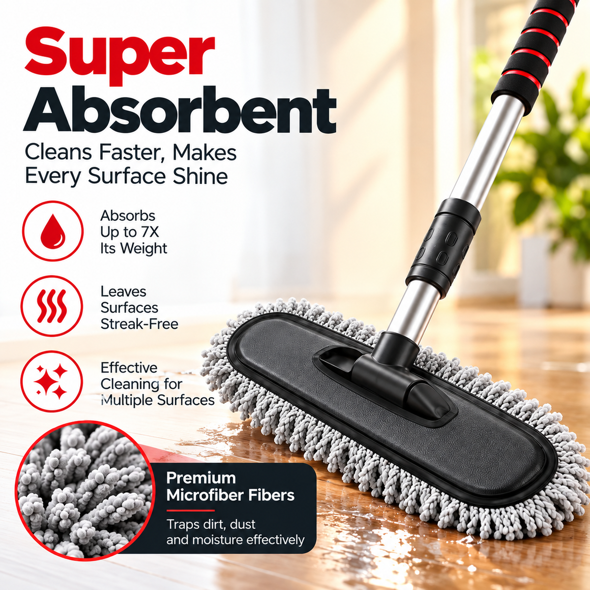 Nova Neutral Premium Microfiber Duster Cleaning Brush – Extendable Handle, Super Absorbent & Multi-Surface Dust Cleaner