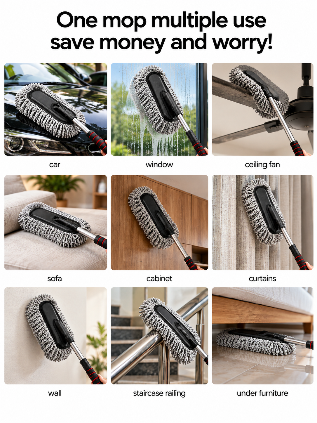 Nova Neutral Premium Microfiber Duster Cleaning Brush – Extendable Handle, Super Absorbent & Multi-Surface Dust Cleaner