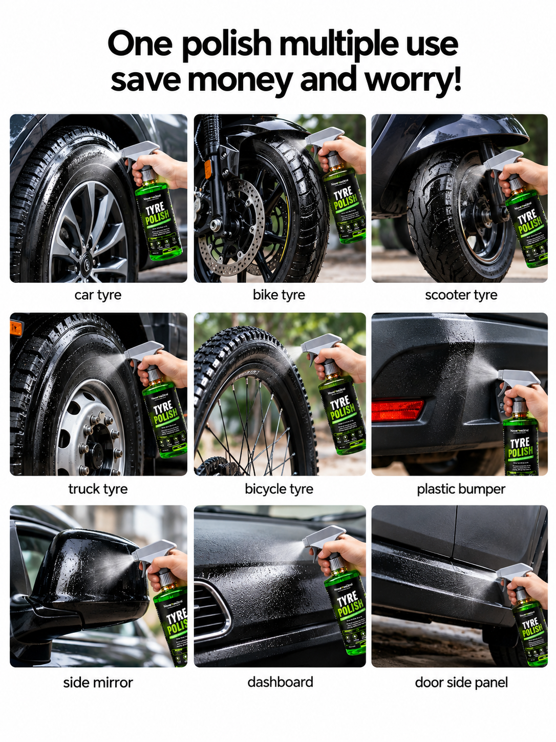 Nova Neutral Tyre Polish – 500 ml | Deep Black Shine, UV Protection & Long-Lasting Tyre Care