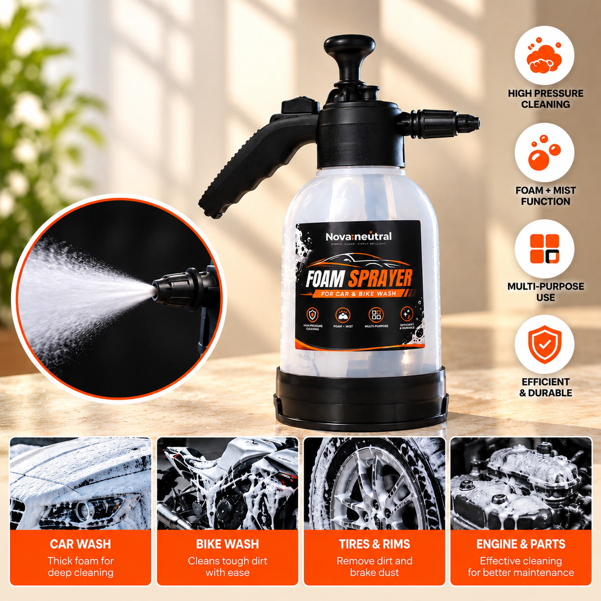 Nova Premium Foam Sprayer 2L with Nozzle